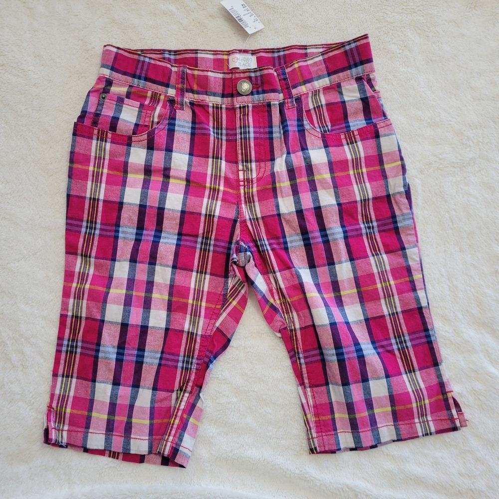 The Childrens Place Plaid Shorts Kids Size 14 Pink Wild Fuchsia Heart Pockets